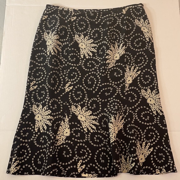 LOFT Black & Cream Silk A-line Knee Length Skirt 6 - Picture 4 of 7